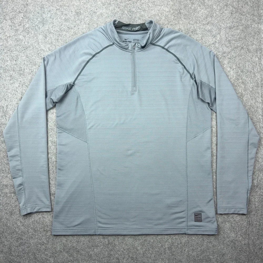 Nike Pro Pullover Mens 2XL Gray 1/4 Zip Hyperwarm Fitted Dri-FIT Training Active